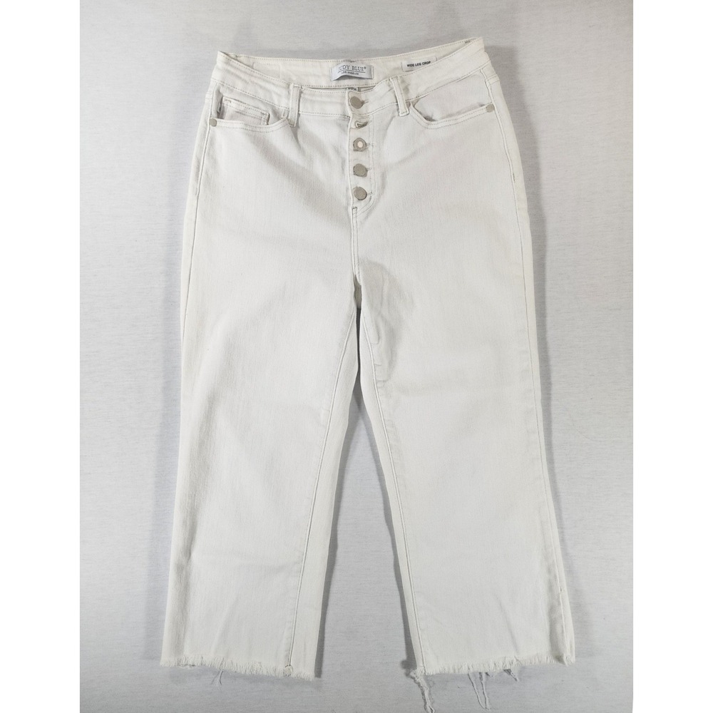 Judy Blue Wide Leg Crop Jeans Womens 13/31 White Button Fly Raw Hem JB88674